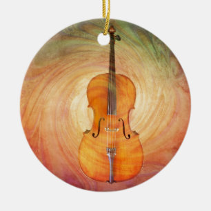 Cello with warm colorful textured background. ceramic ornament