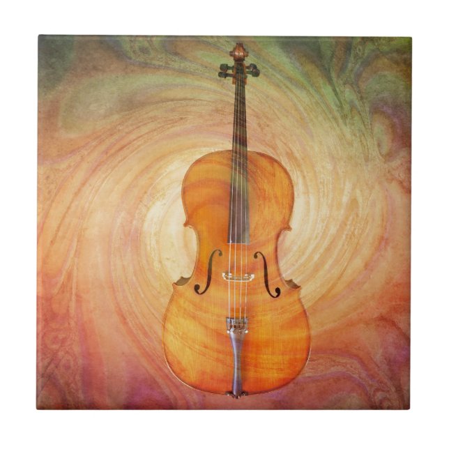Cello with warm colorful textured background. ceramic tile (Front)