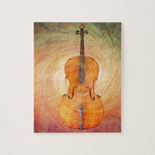 Cello with warm colorful textured background jigsaw puzzle