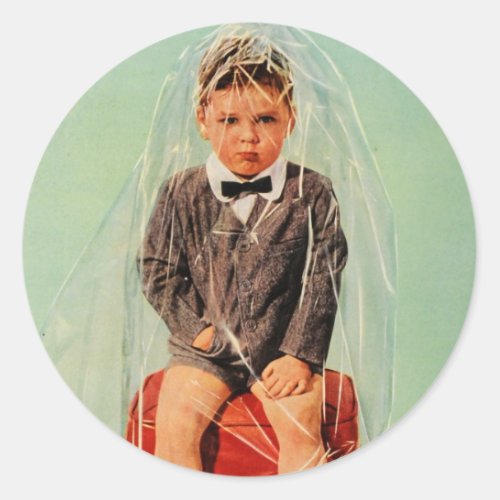 Cellophane Boy Cling Wrap Funny Child Vintage Classic Round Sticker