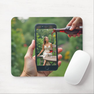 Cellphone Woman With Pouring Wine Mouse Pad