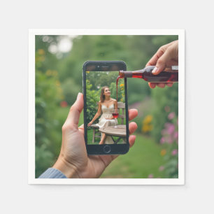Cellphone Woman With Pouring Wine Napkins