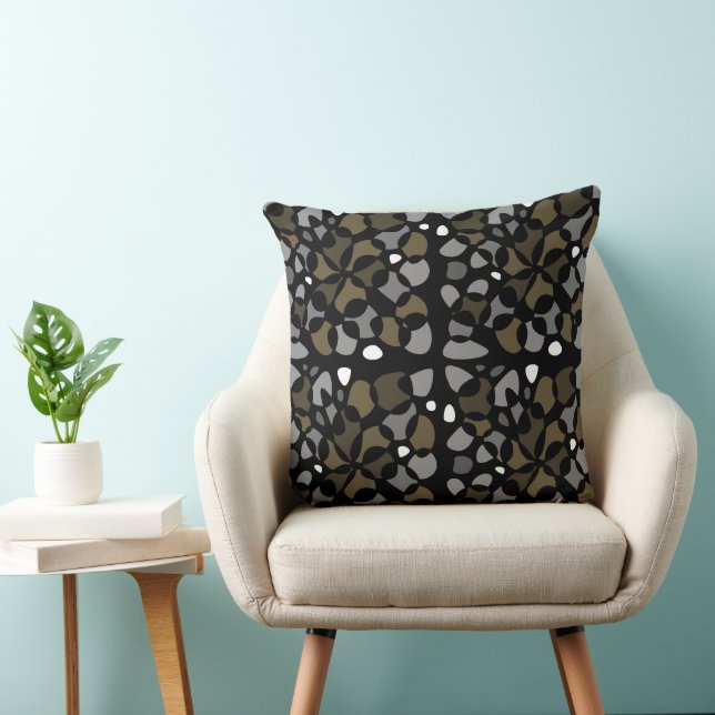 Cells Abstraction Black Neutral Shades White Throw Pillow (Chair)