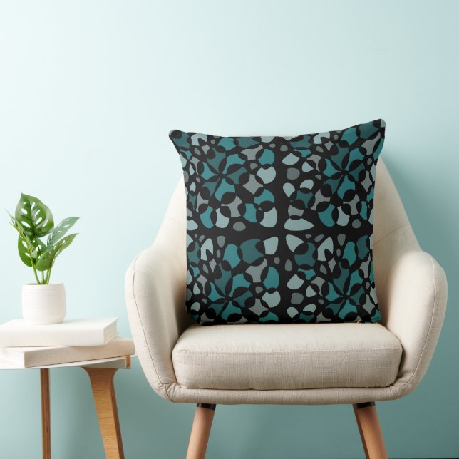 Cells Abstraction Black Teal Grey Throw Pillow (Chair)