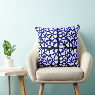 Cells Abstraction Black White Electric Blue Throw Pillow