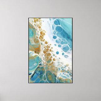 Cellular Drift: Teal & Gold Fluid Abstract Canvas Print