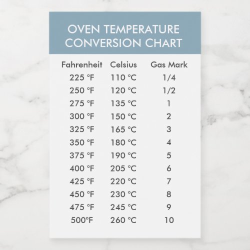 Celsius To Fahrenheit Oven Conversion Chart Label