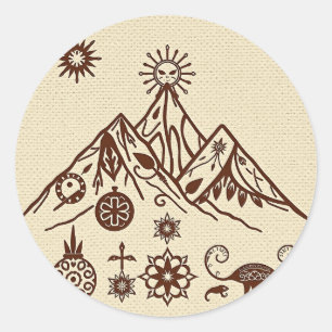 Celtic and Inuit Inspired Mountain Motifs Classic Round Sticker