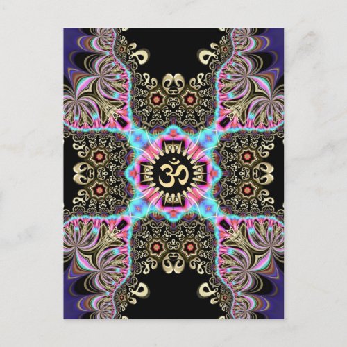 Celtic Arabesque Fusion Gold OM Art Postcard