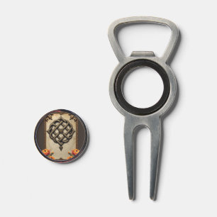 Celtic art and floral splendor in warm tones.  divot tool
