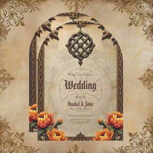 Celtic art and floral splendor in warm tones.  invitation