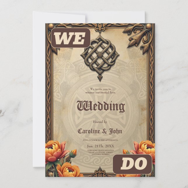 Celtic art and floral splendor in warm tones.  invitation (Front)