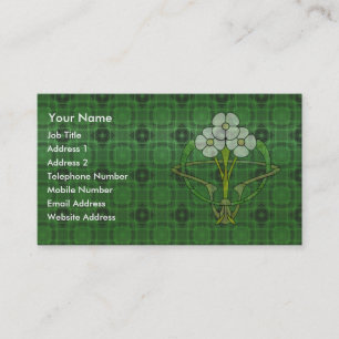 Celtic art deco floral design three white flowers business card