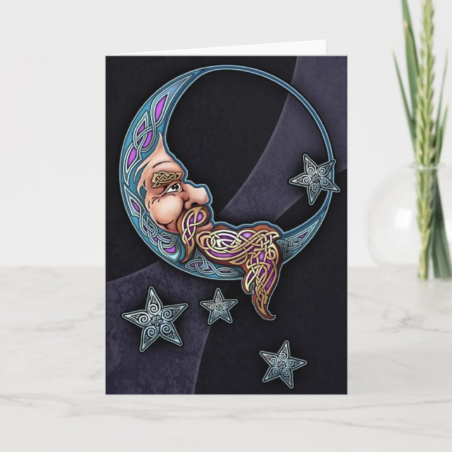 Celtic Art Moon Face Greeting Card (Front)