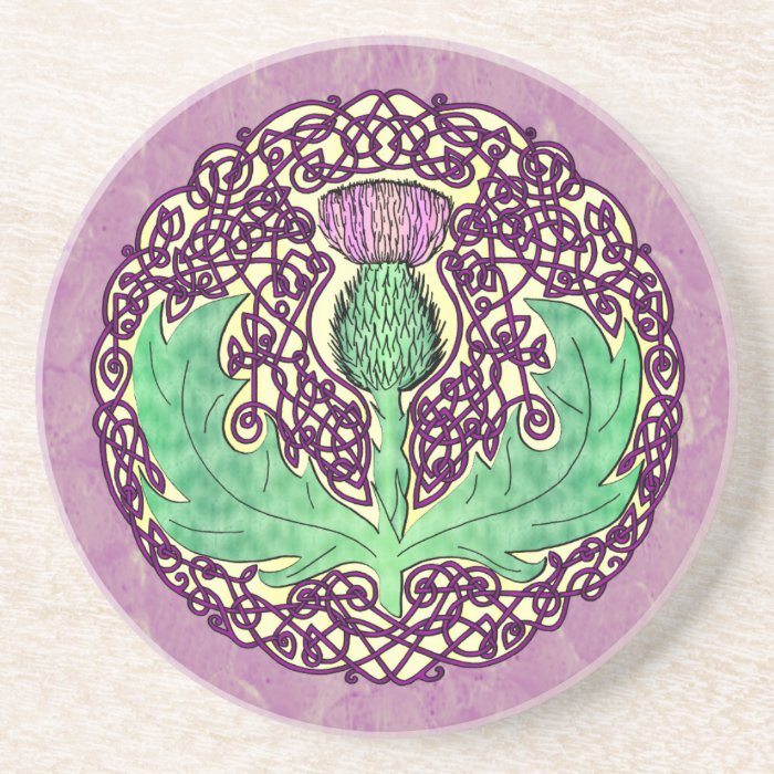 Celtic Art Scottish Thistle   Purple Drink Coasters