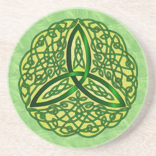 Celtic Art Trinity Knot Green and Gold Coaster