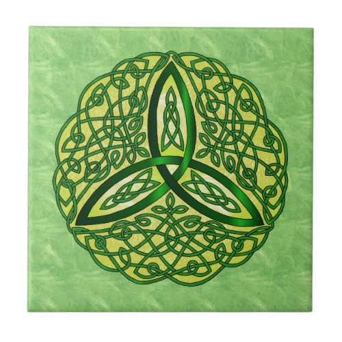 Celtic Art Trinity Knot Green and Gold Tile