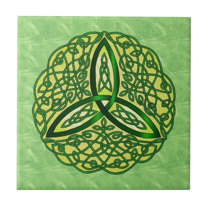 Celtic Art Trinity Knot Green and Gold Tile | Zazzle.com
