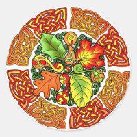 Celtic Autumn Leaves Classic Round Sticker
