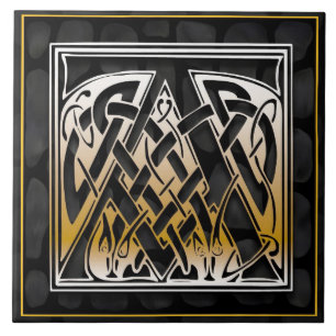Celtic Black Stone A Monogram Initial Tile