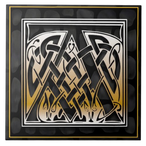 Celtic Black Stone A Monogram Initial Tile