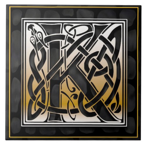 Celtic Black Stone M Monogram Initial Tile