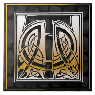 Celtic Black Stone T Monogram Fancy Tile