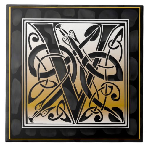 Celtic Black Stone V Monogram Initial Tile