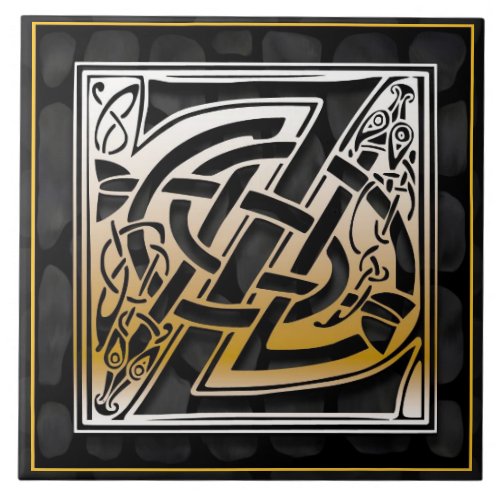 Celtic Black Stone Z Monogram Initial Tile