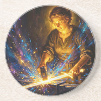 Celtic Blacksmith Goddess Forging Sword Fantasy Ar Coaster