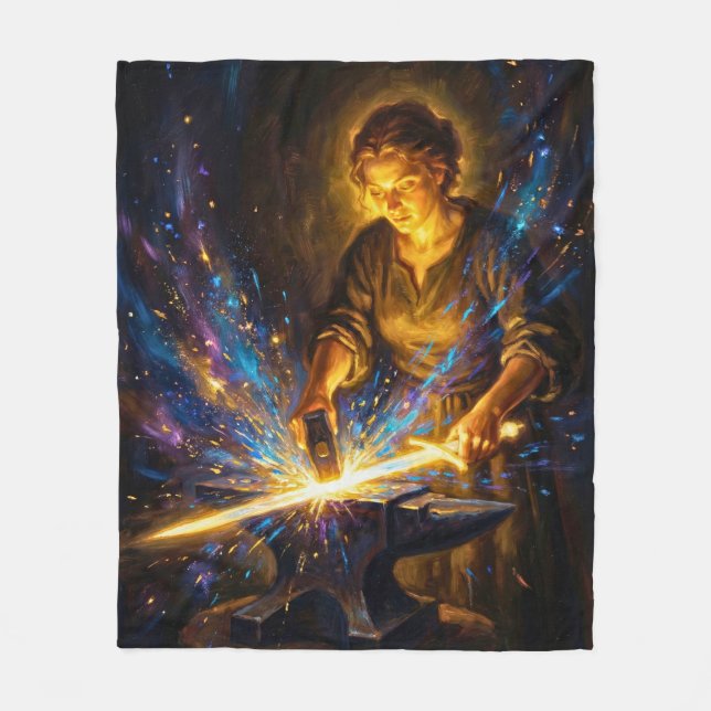 Celtic Blacksmith Goddess Forging Sword Fantasy Ar Fleece Blanket (Front)