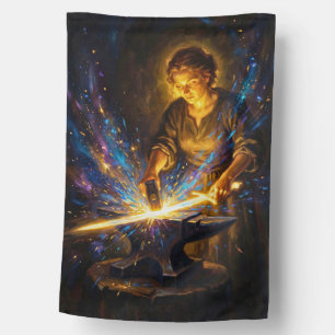 Celtic Blacksmith Goddess Forging Sword Fantasy Ar House Flag