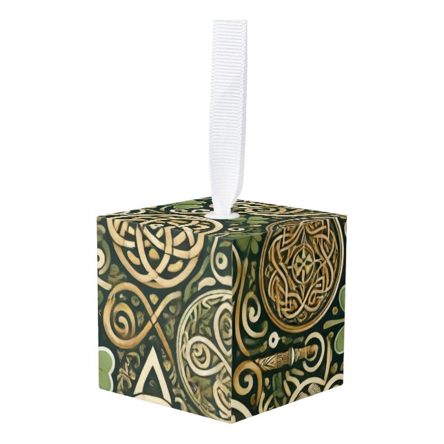Celtic Bloom Cube Ornament (Front Angled)