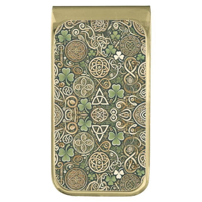 Celtic Bloom Gold Finish Money Clip (Front Vertical)