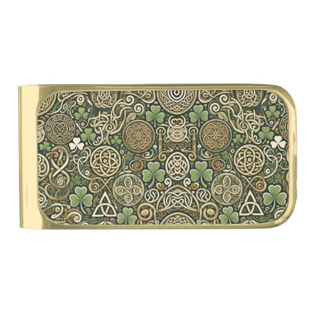 Celtic Bloom Gold Finish Money Clip (Front)