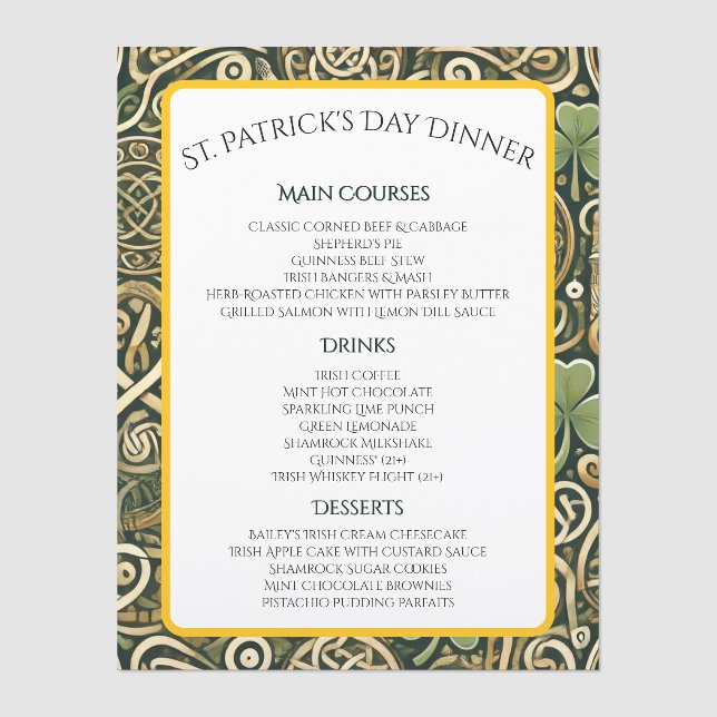 Celtic Bloom Menu (Front)