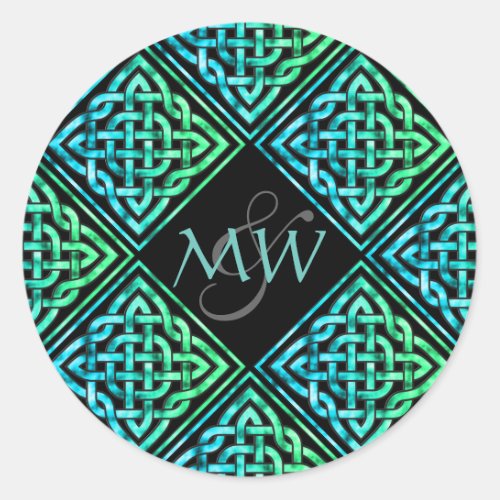 Celtic Blue Green Wedding Monogram Sticker