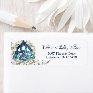 Celtic Blue Triquetra Watercolor Floral Address Label
