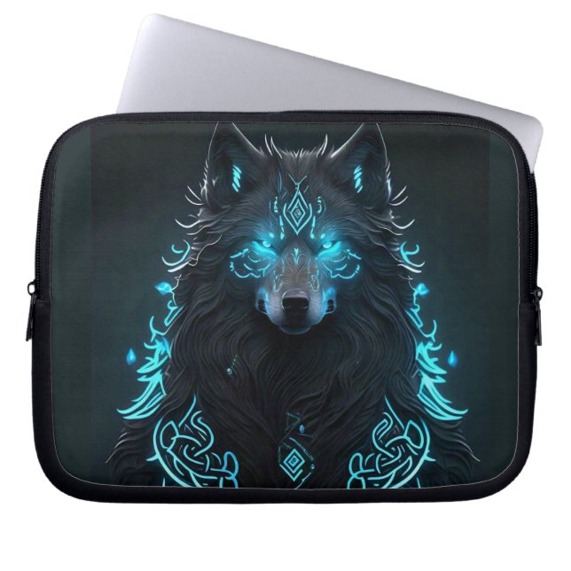Celtic Blue Wolf Laptop Sleeve (Front)