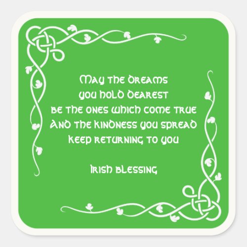 Celtic Braid _ White and Green Irish Blessing 1 Square Sticker