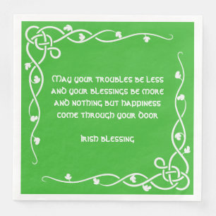 Celtic Braid - White and Green Irish Blessing #4 Paper Dinner Napkins