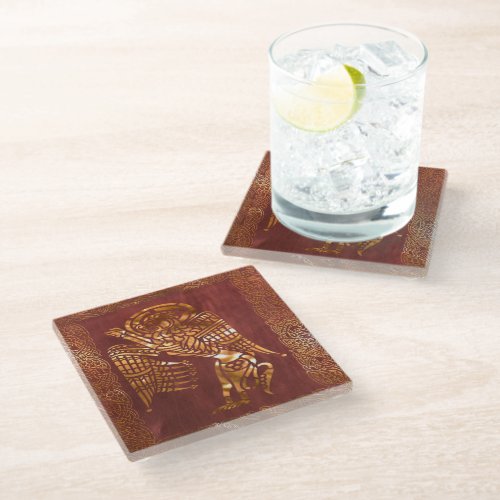 Celtic Brown Leather Tribal Glass Coaster