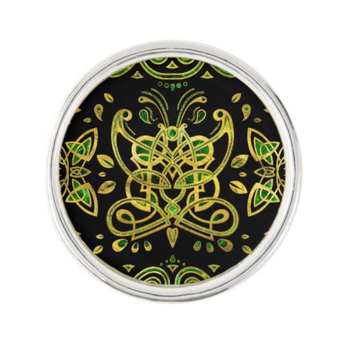Celtic Butterfly Ornament _ Green and gold Lapel Pin