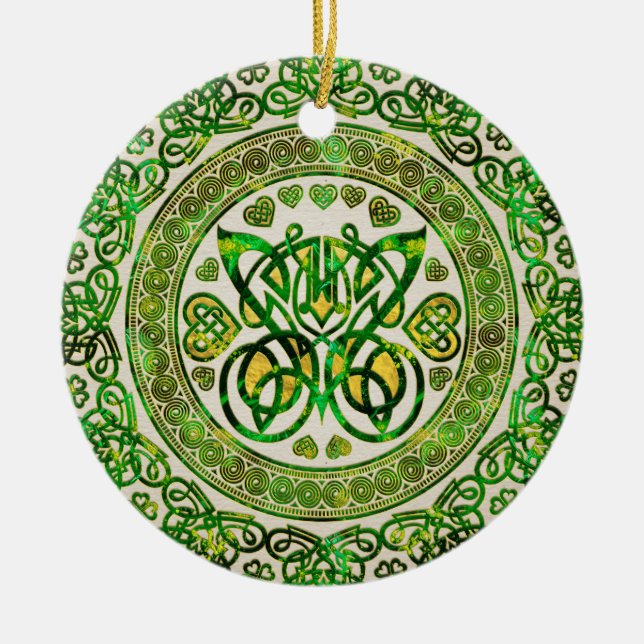 Celtic Butterfly - Round Ornament - Green and gold (Front)