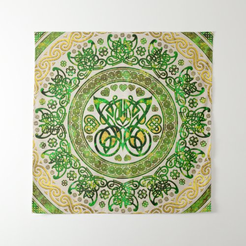 Celtic Butterfly _ Round Ornament _ Green and gold Tapestry