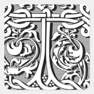 celtic calligraphy renaissance monogram T Square Sticker