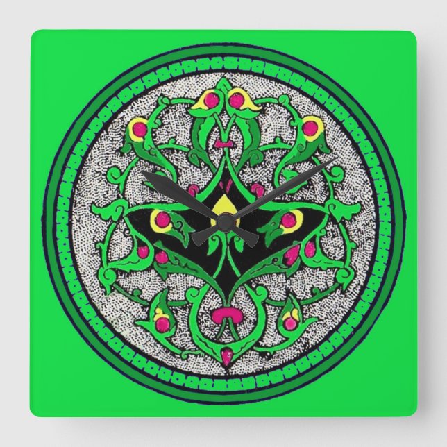 Celtic cartouche square wall clock (Front)