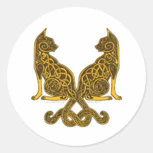 celtic cats 6 bronze gold classic round sticker