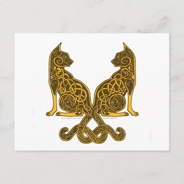 celtic cats 6 bronze gold postcard (Front)