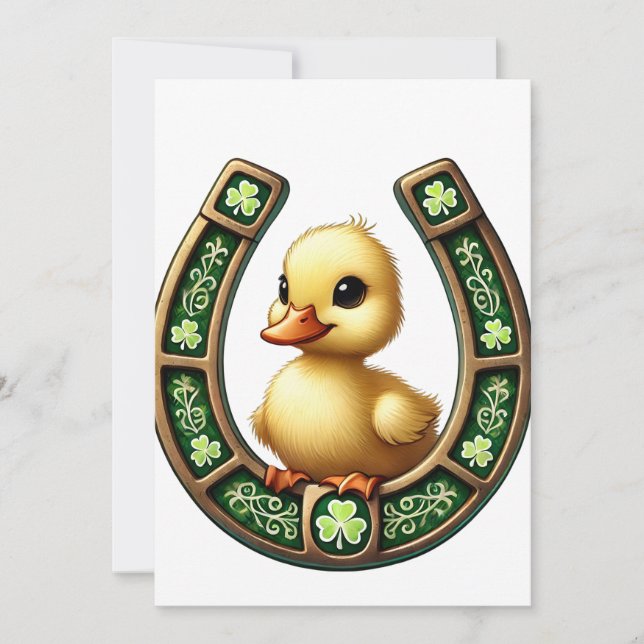 Celtic Charm: Duckling on a Horseshoe Invitation (Front)